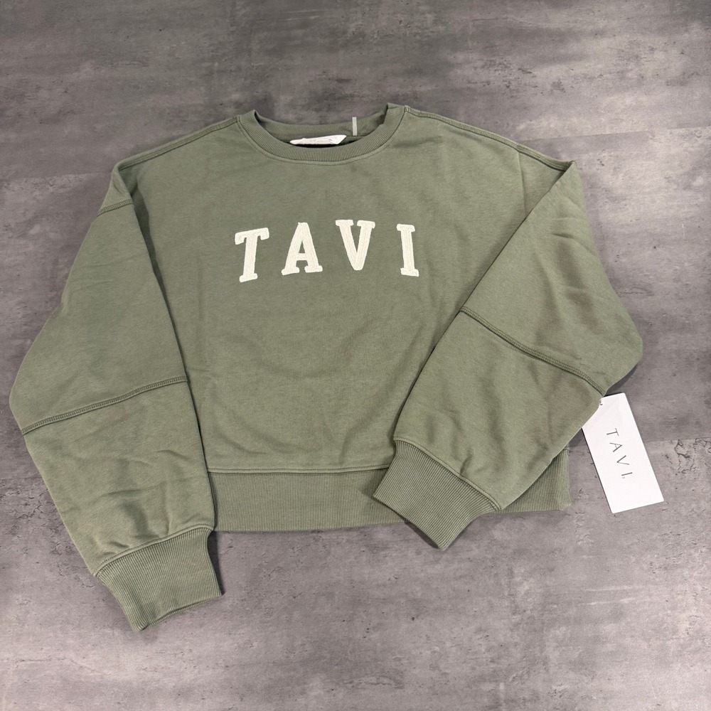 Tavi Active Sweatshirt Womens Small French Terry Leaf Sage Green Logo NEW $98